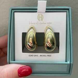 NWT House Of Harlow 1960 Gold Chunky Oversized Statement Hoop Stud Earrings